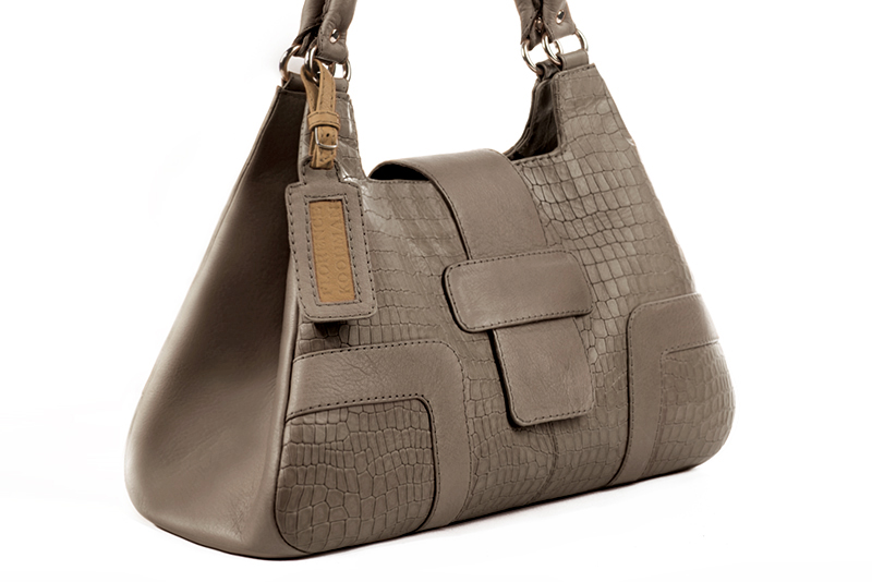 Dress large handbag in bronze beige leather - Front view